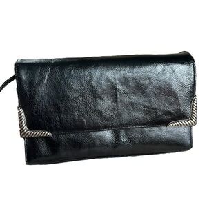 VTG Coletta 90s black leather silver details shoulder strap crossbody purse